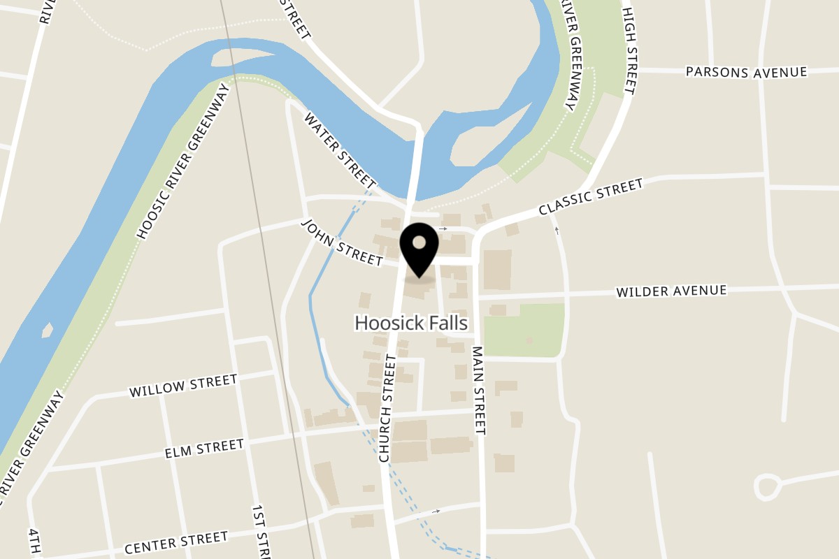 Map showing the location of BYTE on 15 John St in Hoosick Falls